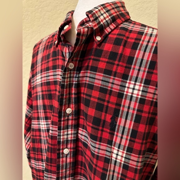 Ralph Lauren Blaire 100% cotton Red and‎ Black plaid button shirt Medium - Picture 2 of 7